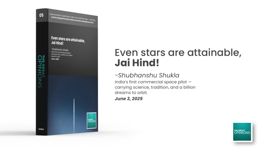 Book mockup for Shubhanshu Shukla’s Great Opinions feature