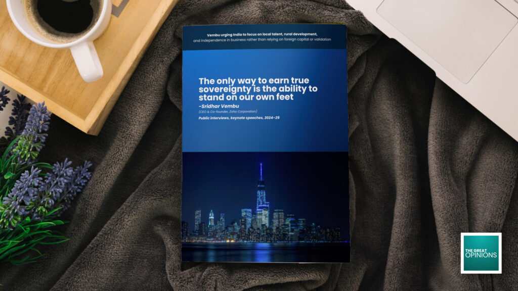 Sridhar Vembu quote on sovereignty printed on a designed book