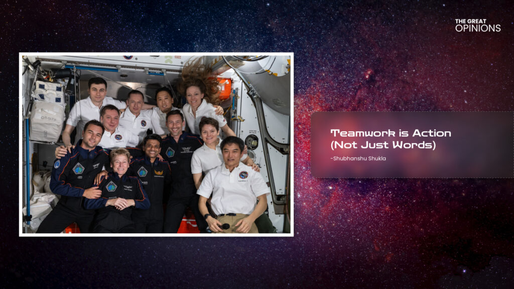 International Space Station crew group photo including astronauts from multiple countries.
