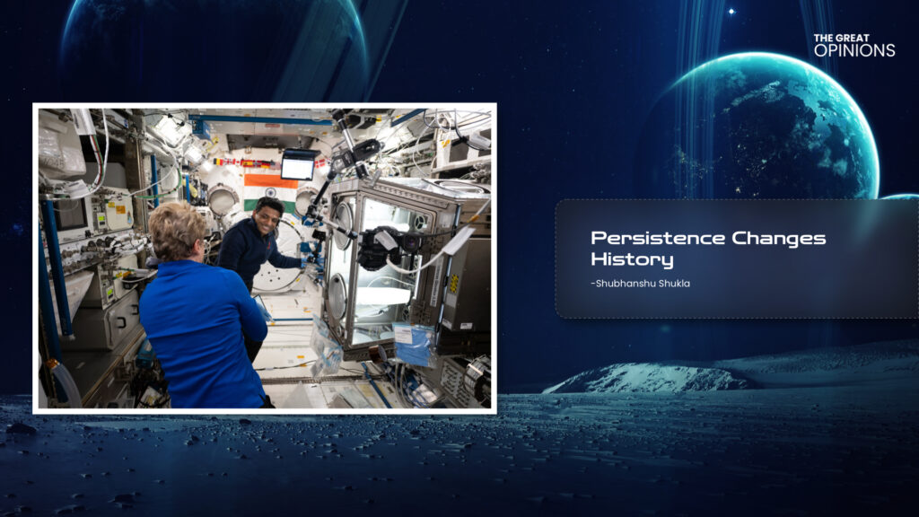 Astronauts, including Shubhanshu Shukla, working on scientific experiments aboard the International Space Station.